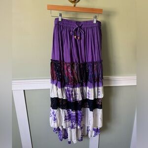 Bohemian Maxi Skirt in Purple and White Tie Dye